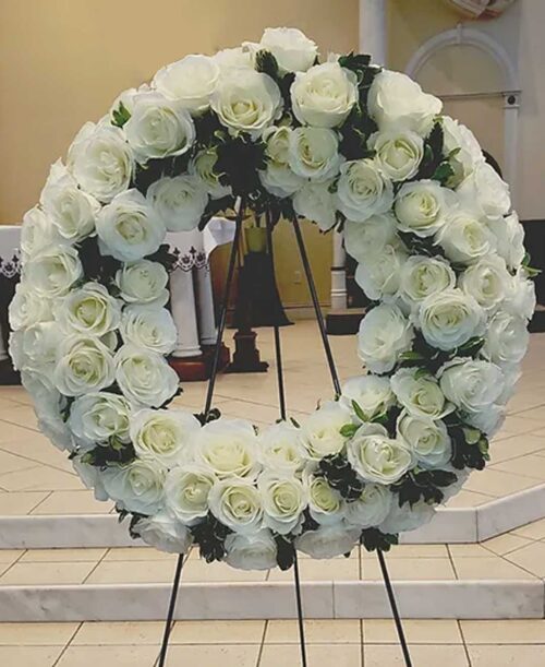 Wreath of White Roses - Round Shape