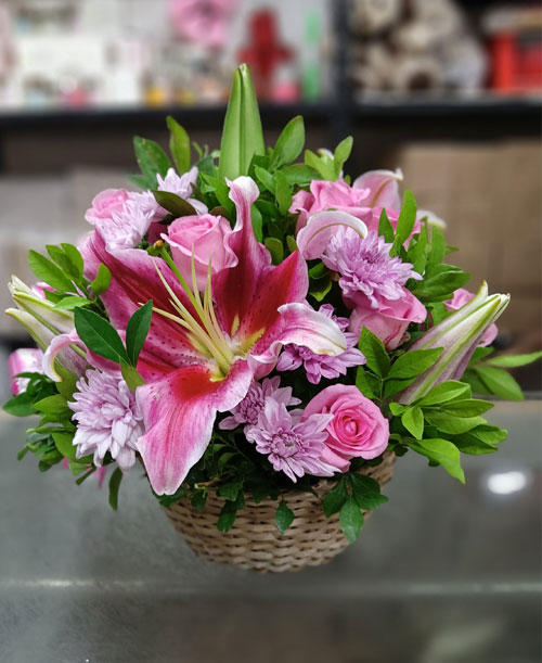 Elegant Floral Basket: Lilies, Roses & Chrysanthemums - Gifts in Trivandrum